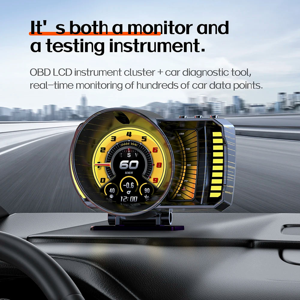 Car HUD OBD2+GPS Digital Dashboard LCD Screen RGB Ambient Light Gesture Sensing Multifunction Driving Display