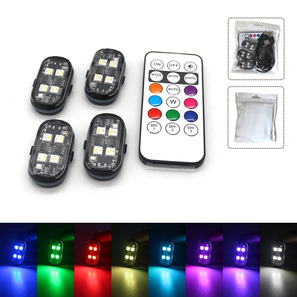 2/4pcs Wireless LED Strobe Lights Car Decor Atmosphere Light, 8 Colors Rechargeable Led Lights Anti-Collision LED Warning Light