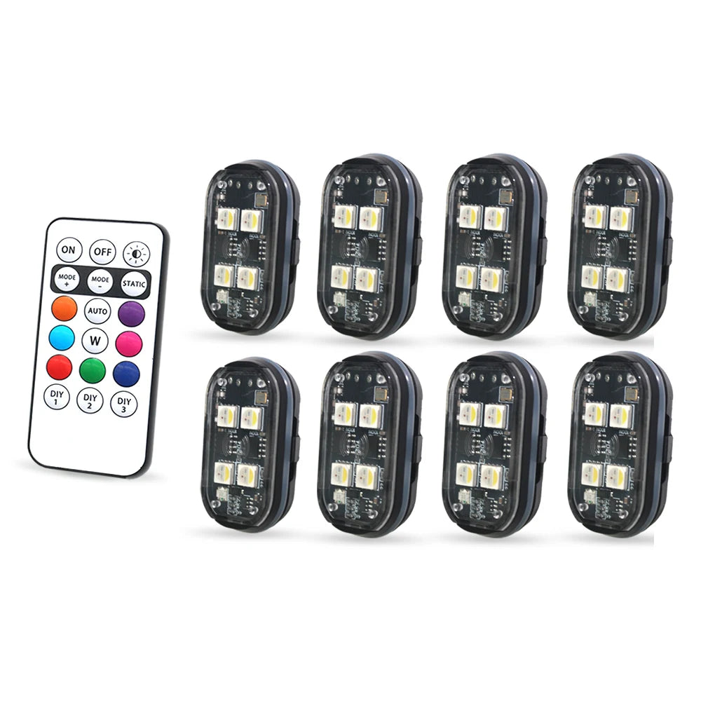 2/4pcs Wireless LED Strobe Lights Car Decor Atmosphere Light, 8 Colors Rechargeable Led Lights Anti-Collision LED Warning Light