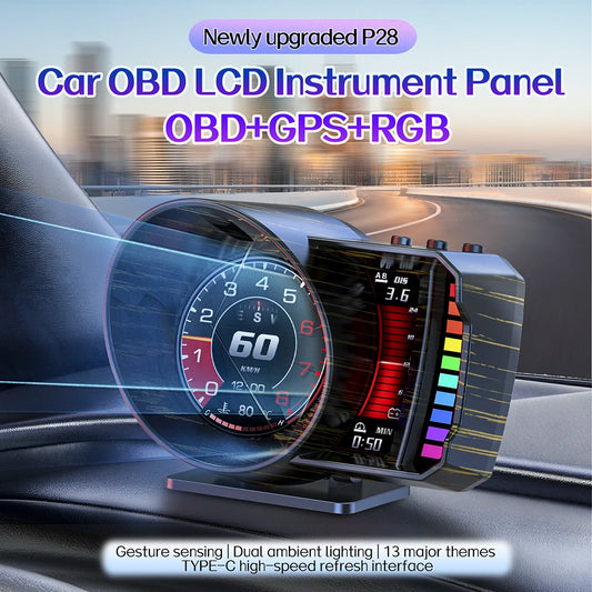 Car HUD OBD2+GPS Digital Dashboard LCD Screen RGB Ambient Light Gesture Sensing Multifunction Driving Display